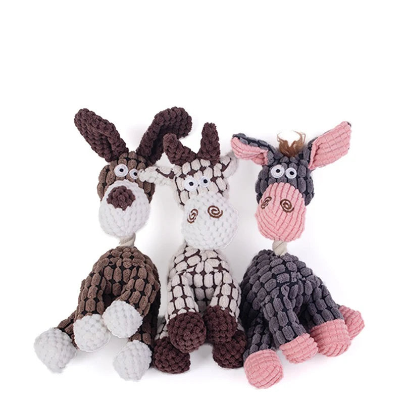 Interactive Pet Sound Toy – Cotton Rope Donkey Plush for Dog & Cat Bite Training, Grey & Brown