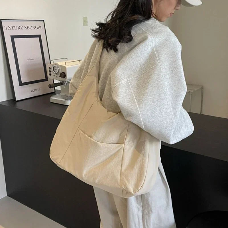 2025 Trendy Women's Soft Cloth Shoulder Bag – Solid Color, Y2K Casual Style, Crossbody Handbag for Students