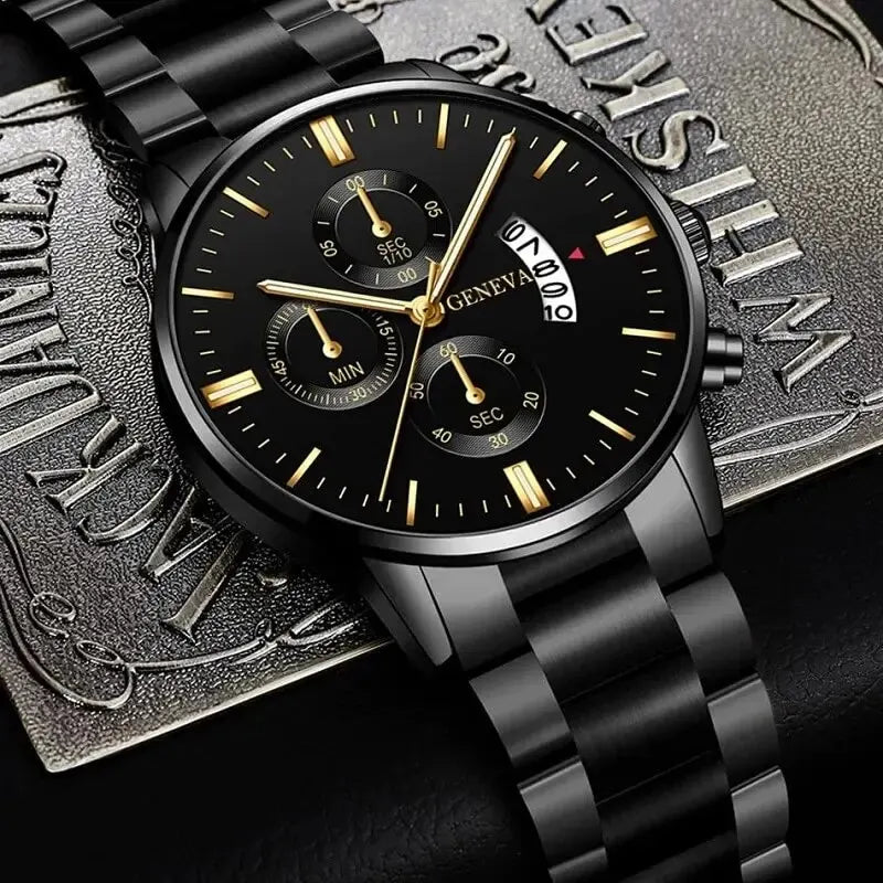 Fashion Men's Stainless Steel Watch – Luxury Quartz Wristwatch with Calendar for Business & Everyday Wear