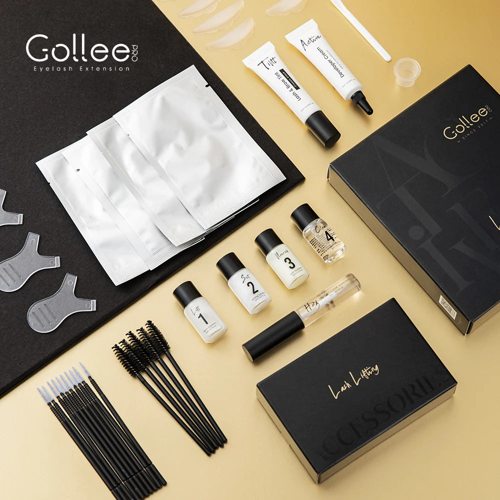 Gollee Lash & Brow Tinting Kit – Classic Black, Natural Eyelash Lifting Perm Treatment, Lasts 4-6 Weeks, Makeup Set for Lash Curler Perm