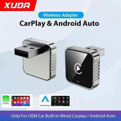 XUDA 2-in-1 Wired & Wireless CarPlay Android Auto Adapter – USB Dongle Smart Mini Box for OEM Car Stereo, Plug & Play Bluetooth