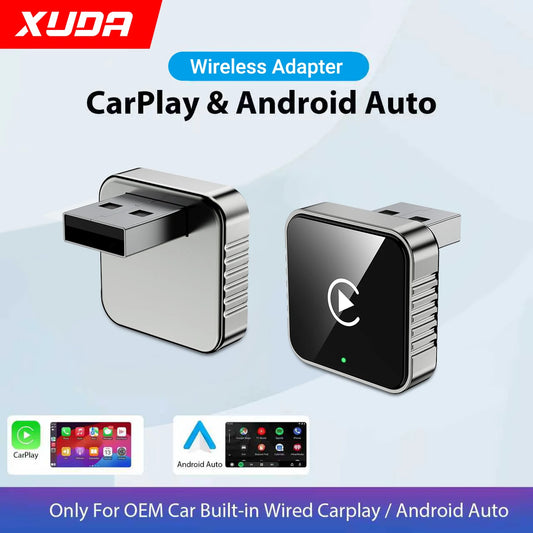 XUDA 2-in-1 Wired & Wireless CarPlay Android Auto Adapter – USB Dongle Smart Mini Box for OEM Car Stereo, Plug & Play Bluetooth