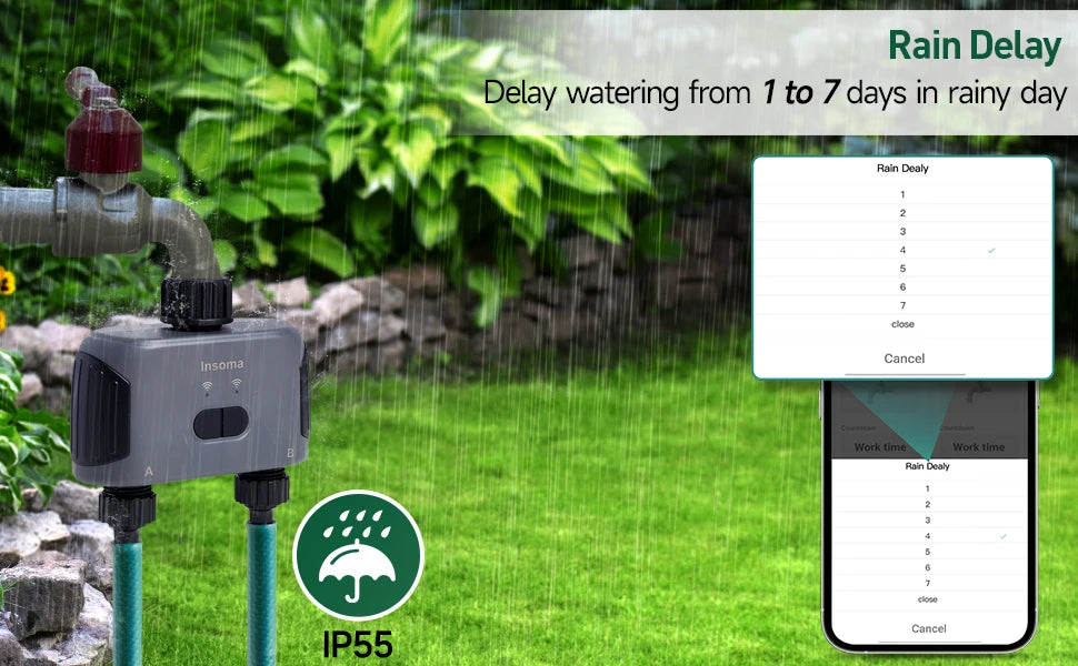Insoma Automatic Water Timer with WiFi Hub – 2-Outlet Garden Irrigation Sprinkler System, Alexa Compatible