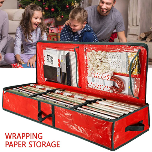 Christmas Gift Wrap Storage Bag - Waterproof Underbed Organizer with Reinforced Handles for Xmas Wrapping Paper