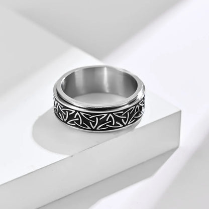 Viking Celtic Knot Rune Ring for Men - Rotating Stainless Steel Anti-Stress & Anxiety Relief Spinning Ring (Anillo Antiestres)