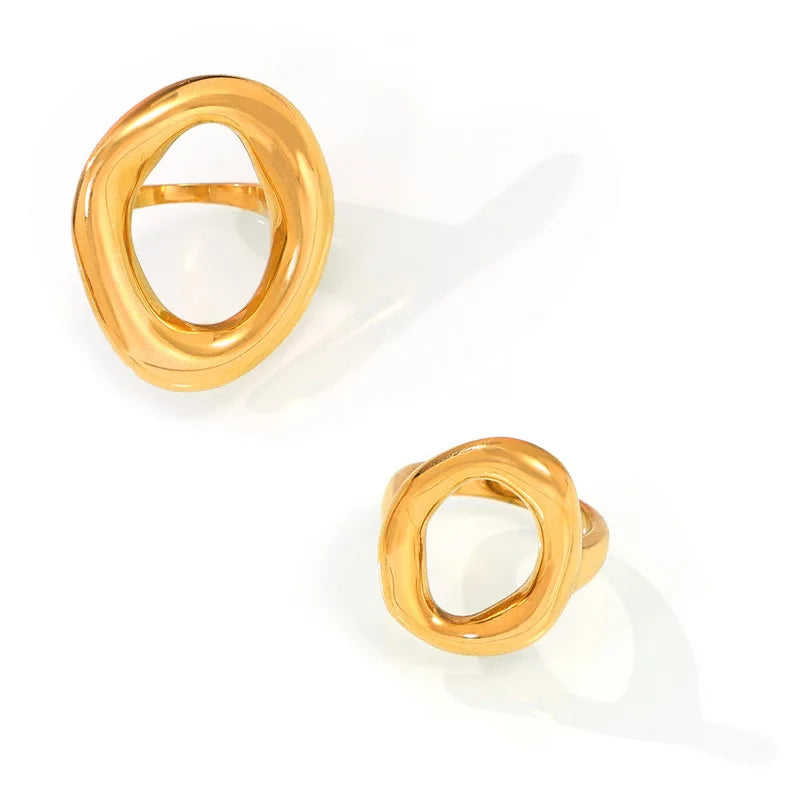 316L Stainless Steel Gold Plated Oval Ring – Large Luxury Waterproof Women’s Jewelry