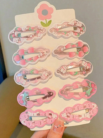 Cute Pink Rabbit Hair Clips - Bangs & Side Hair Clips for Daily Wear, School & Girls' Hair Accessories