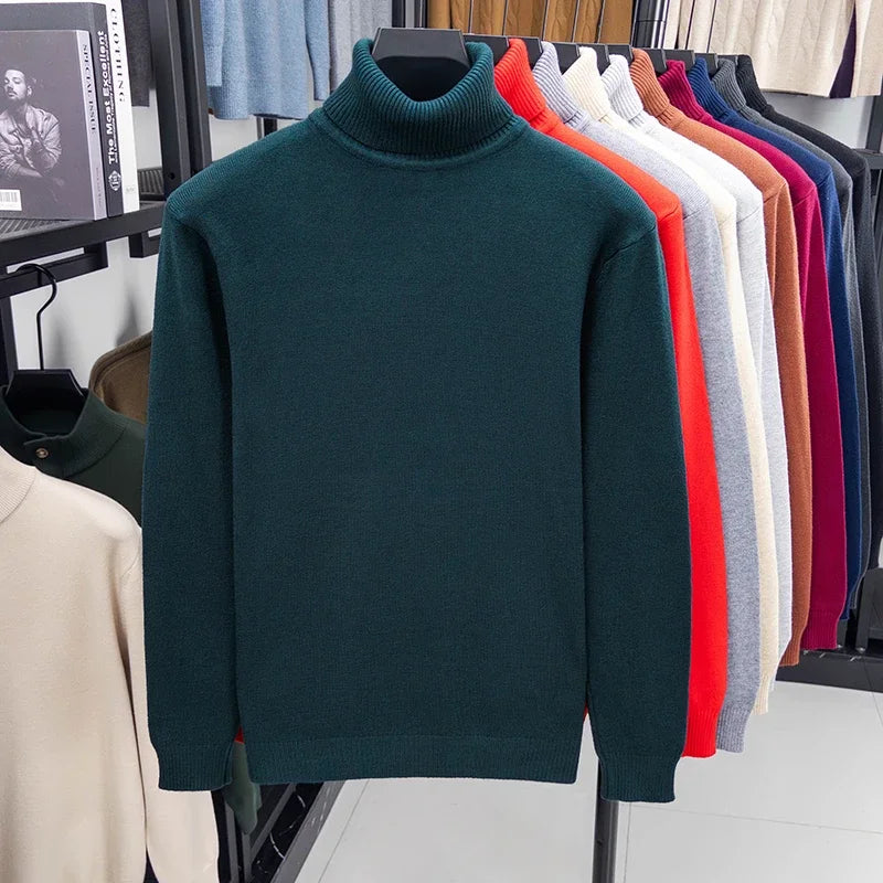 Men's Autumn Knitted Turtleneck Sweater - Slim Fit Long Sleeve Anti-Pilling Pullover Casual Streetwear Top