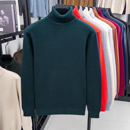 Men's Autumn Knitted Turtleneck Sweater - Slim Fit Long Sleeve Anti-Pilling Pullover Casual Streetwear Top