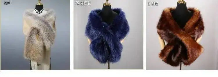 32-Color Luxury Faux Fox Fur Shawl – Women’s Plush Winter Scarf, Wrap & Cape for Wedding & Coat