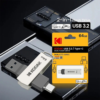 KODAK USB 3.2 Type-C Flash Drive – High-Speed 32GB/128GB/256GB Dual Memory Stick for Smartphone & Laptop