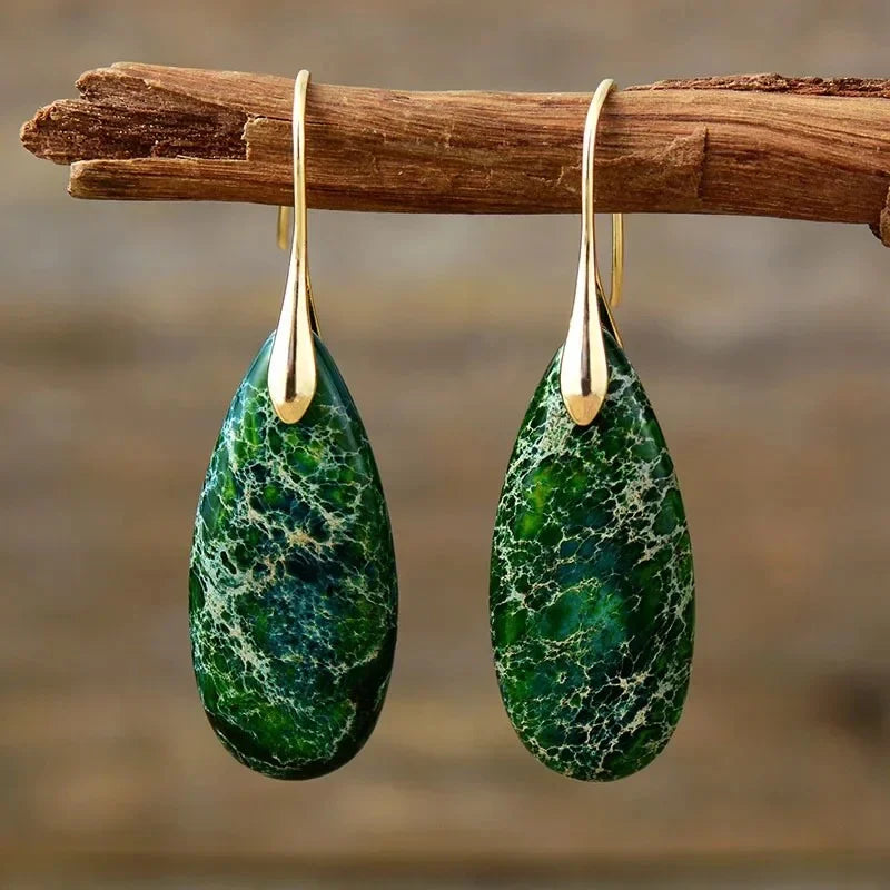 Bohemian Natural Stone Geometric Earrings - Luxury Emperor Stone Pendant Jewelry for Women