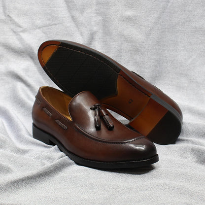 Men’s Italian Style Leather Loafers - Tassel Slip-On Wedding, Party & Office Dress Shoes