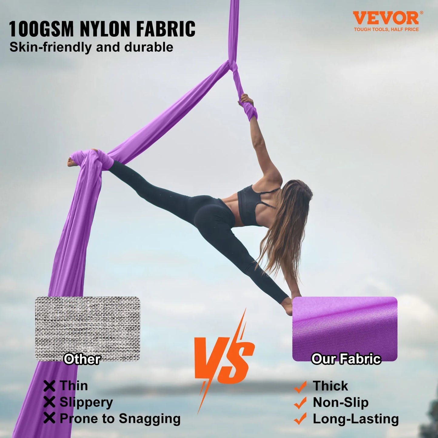 SucceBuy 8.7/11 Yards Aerial Yoga Hammock & Swing Starter Kit – Aerial Silk Fabric Yoga Strap Accessory for All Fitness Levels