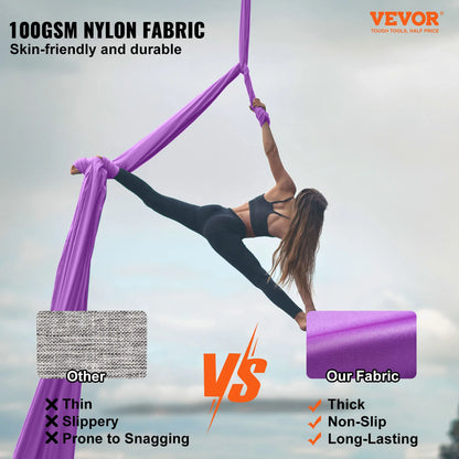 SucceBuy 8.7/11 Yards Aerial Yoga Hammock & Swing Starter Kit – Aerial Silk Fabric Yoga Strap Accessory for All Fitness Levels