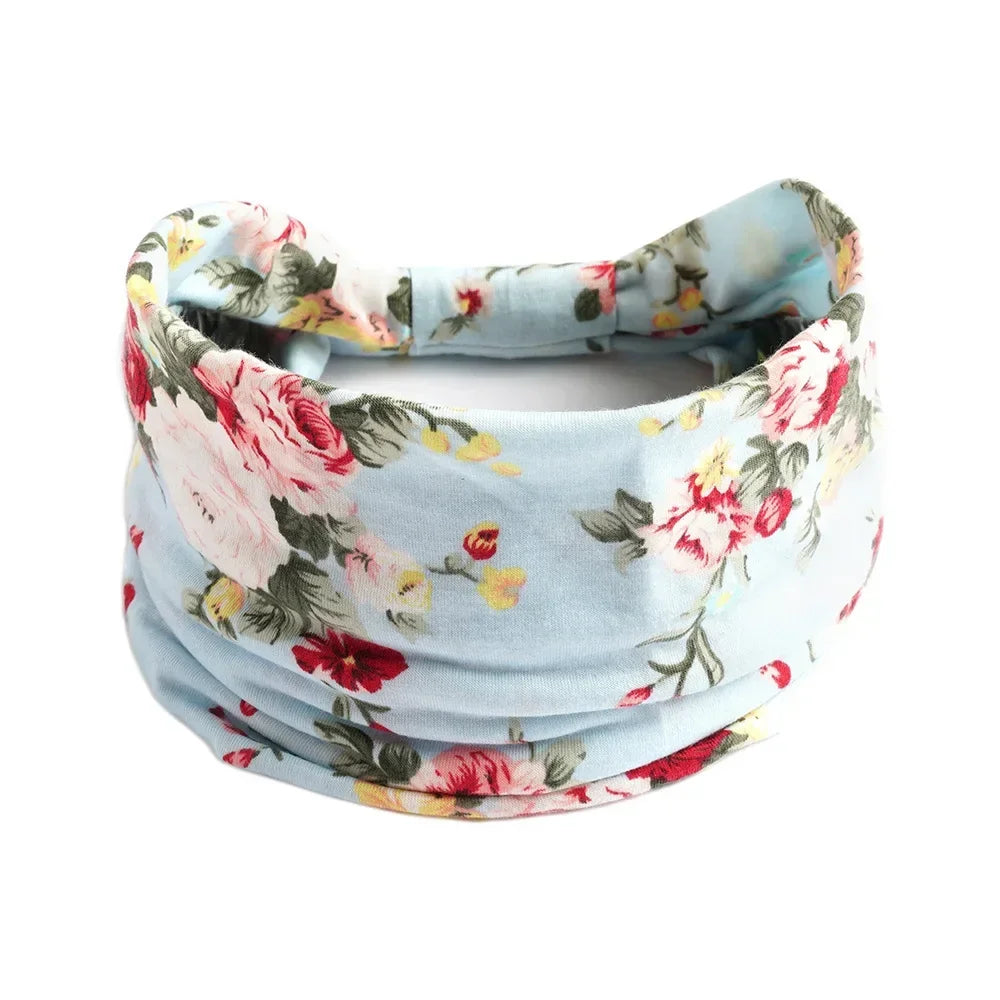 Bohemian Wide Cotton Stretch Headbands for Women – Turban Style Hairbands, Bandana Headwrap Hair Accessories