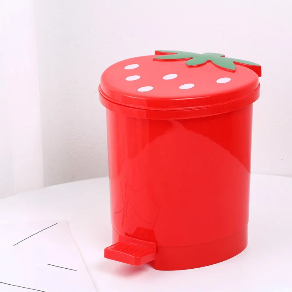 Red Strawberry Garbage Container - Reusable Decorative Trash Can with Lid and Washable Wastebasket