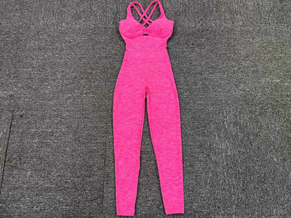 Women’s Black Sporty Jumpsuit – 2025 Workout Yoga Gym Set with Push-Up Fitness Overalls