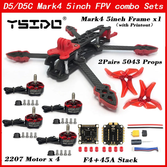 Mark4 5-Inch D5/D5C FPV Carbon Fiber Frame – 5mm Arm, 5043 Propeller, F4V3S FC, 45A ESC Stack & ELRS 915MHz Drone Kit
