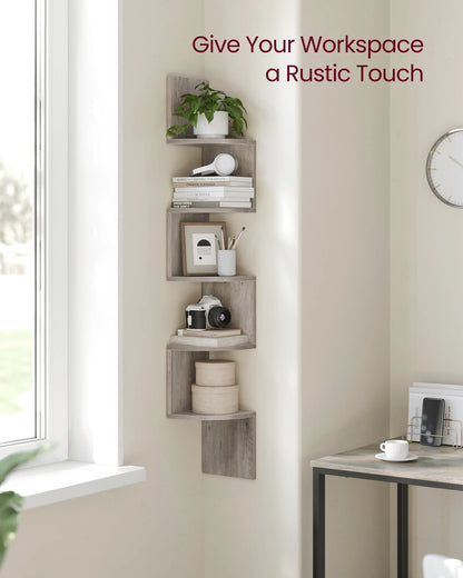 VASAGLE 5-Tier Corner Wall Shelf – Floating Bookshelf & Plant Display for Bedroom, Living Room, Bathroom, Home Office
