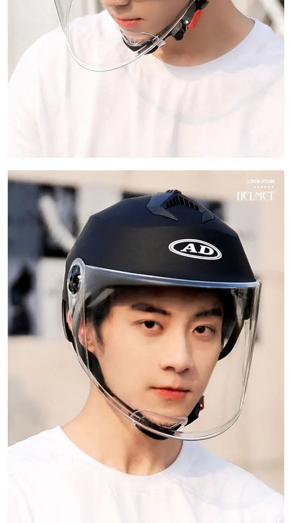 Motorcycle Helmet with LED Lights – Double Visor Moped Helmet for Men & Women, Electric Scooter & Bicycle Light, Rechargeable