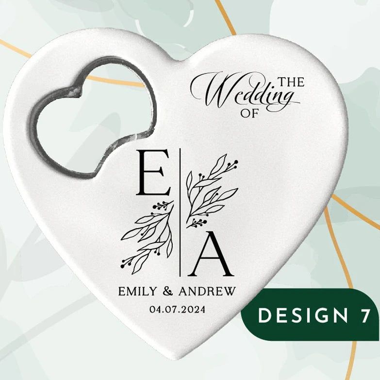 Custom Heart-Shaped Magnet Bottle Opener – 10-30pcs Engraved Bridal Shower & Wedding Party Favors in Bulk