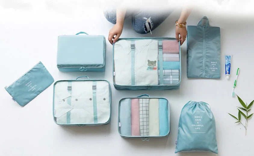 7 Piece Travel Bag Organizer Set - Luggage & Clothing, Shoes, Blanket Packing Cubes & Pouches