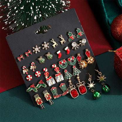 12/20 Pairs Christmas Earrings Set – Shiny Crystal Snowflake, Elk, Bowknot & Xmas Tree Studs for Women, Holiday & New Year Gifts