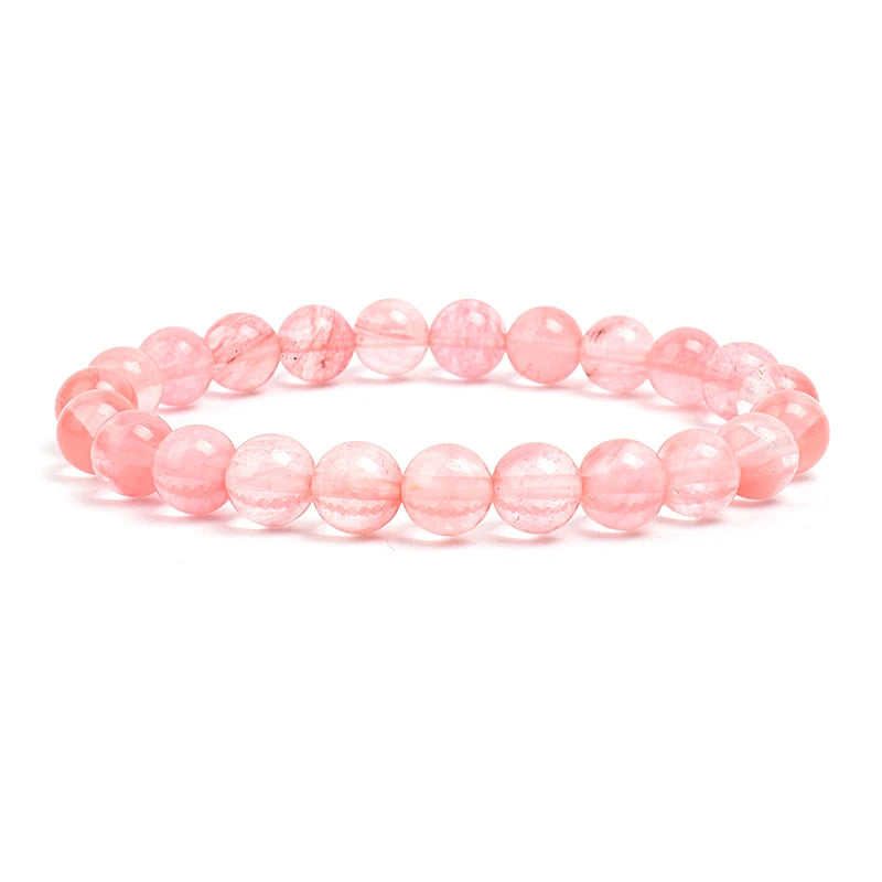 Natural Stone Bead Bracelet - Amethyst Crystal Quartz Aquamarine Jade Agate Elastic Bangle Jewelry for Women & Men