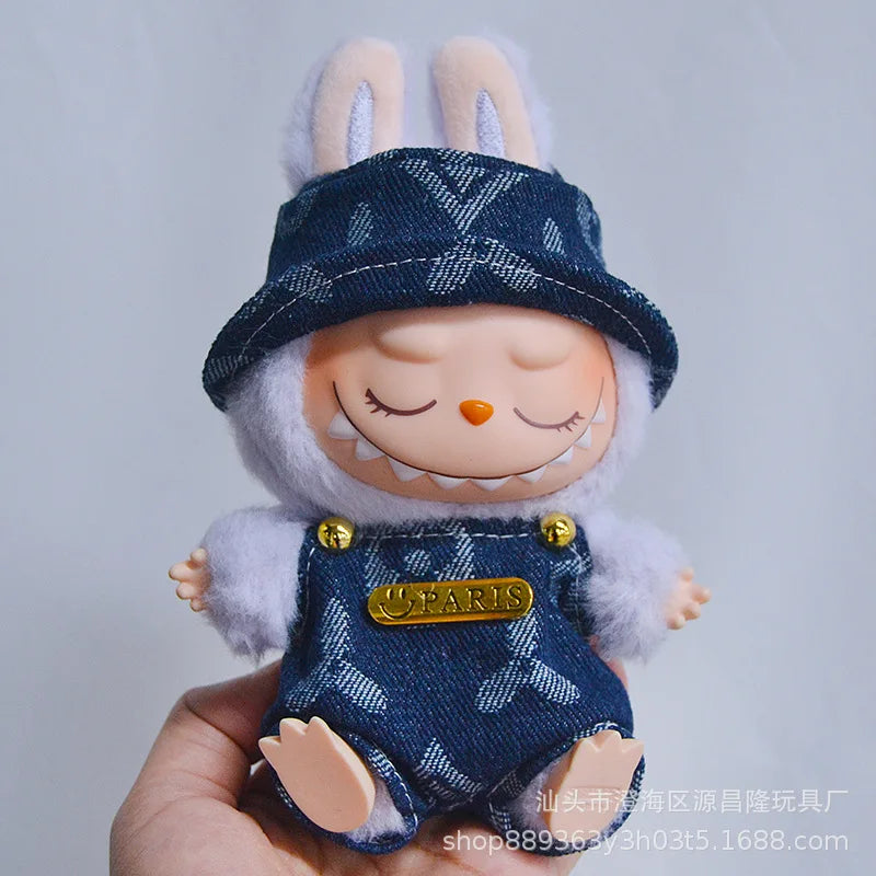 17cm Labubu Doll Clothes – Cowboy Party Outfit with Strap Pants & Fisherman Hat – Only Clothes, Hot Sale