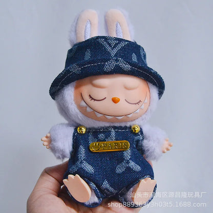 17cm Labubu Doll Clothes – Cowboy Party Outfit with Strap Pants & Fisherman Hat – Only Clothes, Hot Sale
