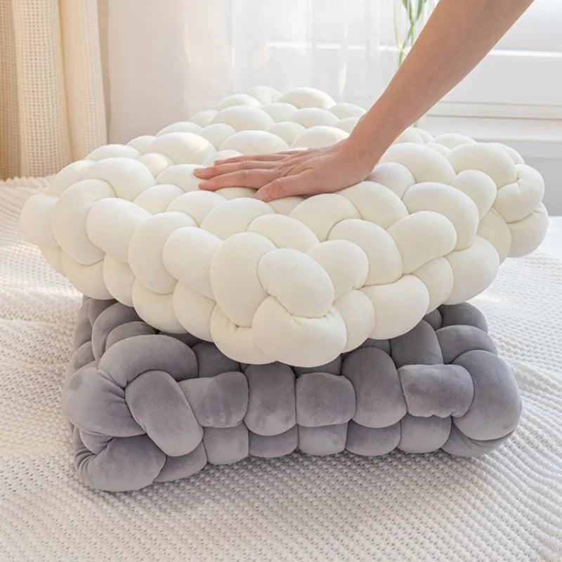 Knotted Square Cushion – Nordic Aesthetic Hand-Made Plush Pillow for Office Chair & Decorative Sleeping Back Support