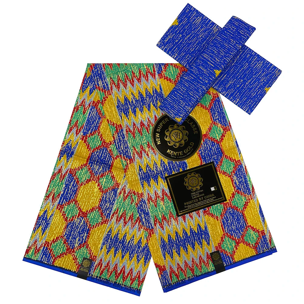Kente Golden Wax Cotton Fabric - African Dutch Nigerian Ankara Batik Party Dress Fabric 2+4 Yards