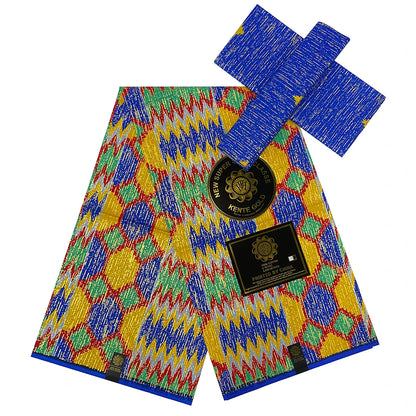 Kente Golden Wax Cotton Fabric - African Dutch Nigerian Ankara Batik Party Dress Fabric 2+4 Yards