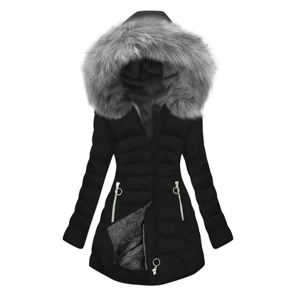 Women’s Plus Size Quilted Long Coat – Lined Mid-Length Hooded Winter Jacket, Warm & Windproof Outerwear