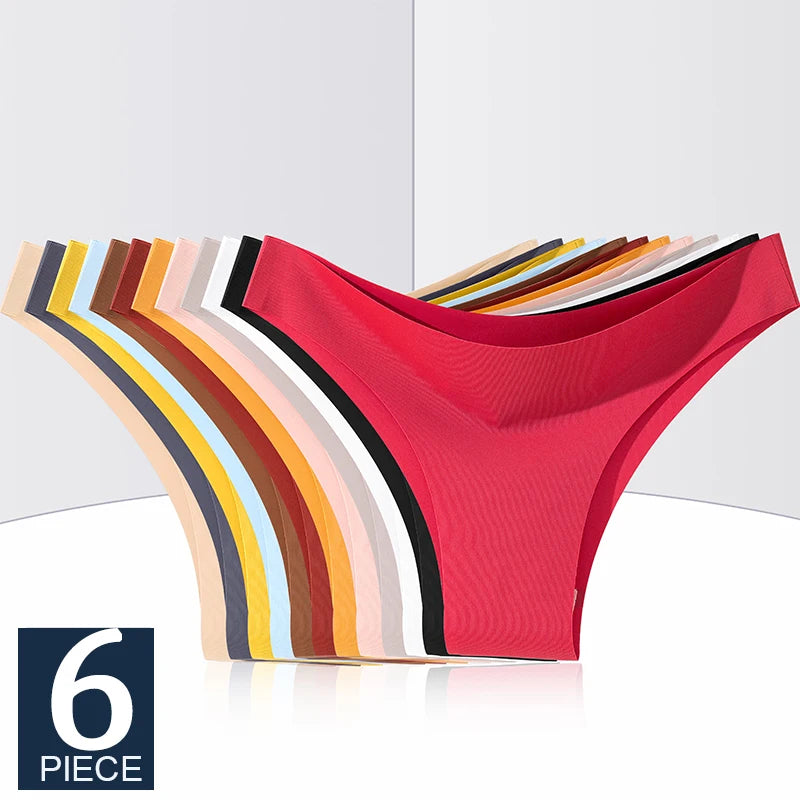 FINETOO 6PCS Ice Silk Seamless Panties Set – Low Waist Brazilian Underwear, Breathable & High Elastic Lingerie