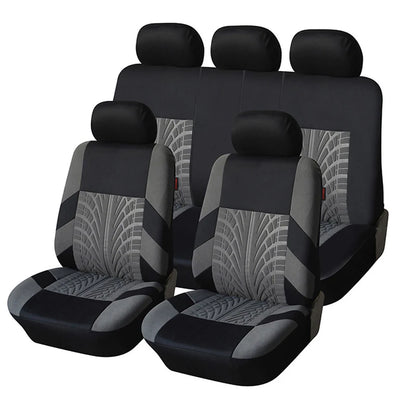 Tire Track Pattern Universal Car Seat Covers – Cloth Automotive Interior Protectors for Car, SUV & Van with Airbag Compatible Design