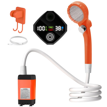 Camping Shower Pump Kit – RV & Outdoor Shower with Digital Display, Adjustable Full-Screen Shower for Backyard