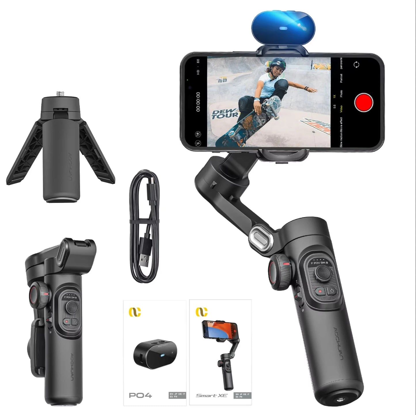 AOCHUAN 3-Axis Handheld Gimbal Stabilizer – SmartXE for iPhone & Android, AI Face Tracking for TikTok & Vlog Videos