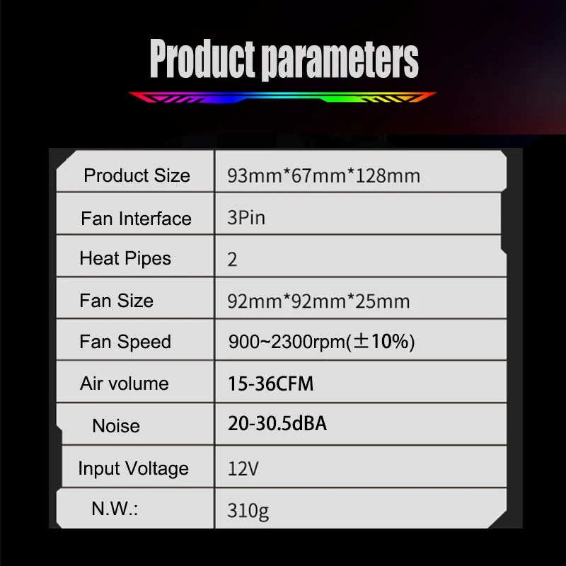 Jonsbo CR1200 RGB CPU Cooler — 2 Heat Pipe Tower with 9cm Colorful Fan for Intel LGA115X/775 & AMD AM4