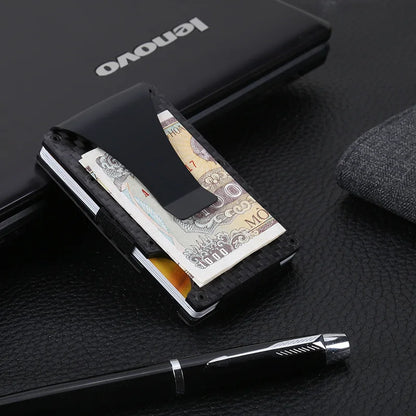 DIENQI Carbon Fiber Card Holder - Mini Aluminum Metal RFID Magic Men's Wallet