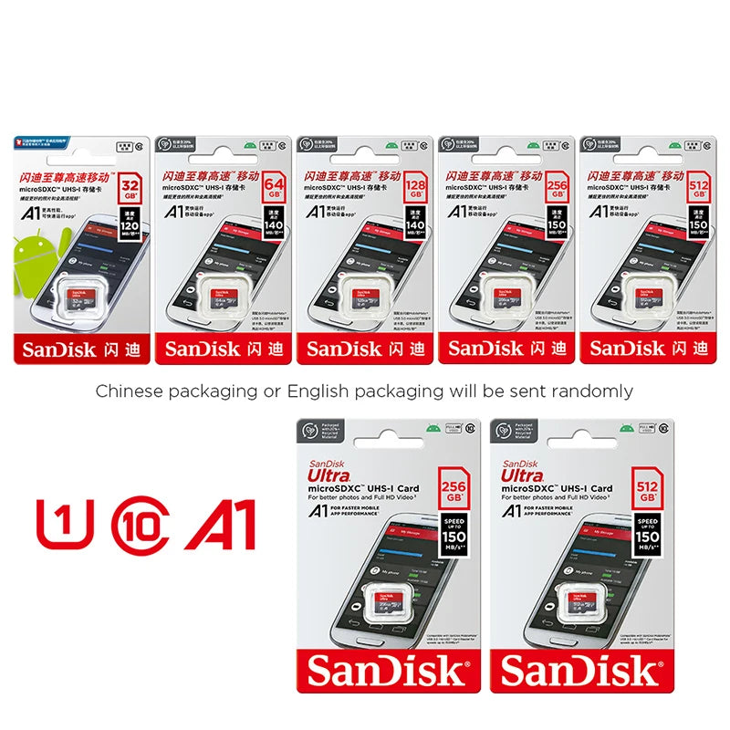 Ultra MicroSD Memory Card — 32GB 64GB 128GB 256GB 512GB A1 Class 10 SD TF Flash Card for Phone
