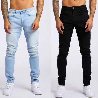 Men’s Elastic Skinny Jeans — Slim Fit Stretch Denim Pencil Pants Streetwear Casual Jogging Trousers Black