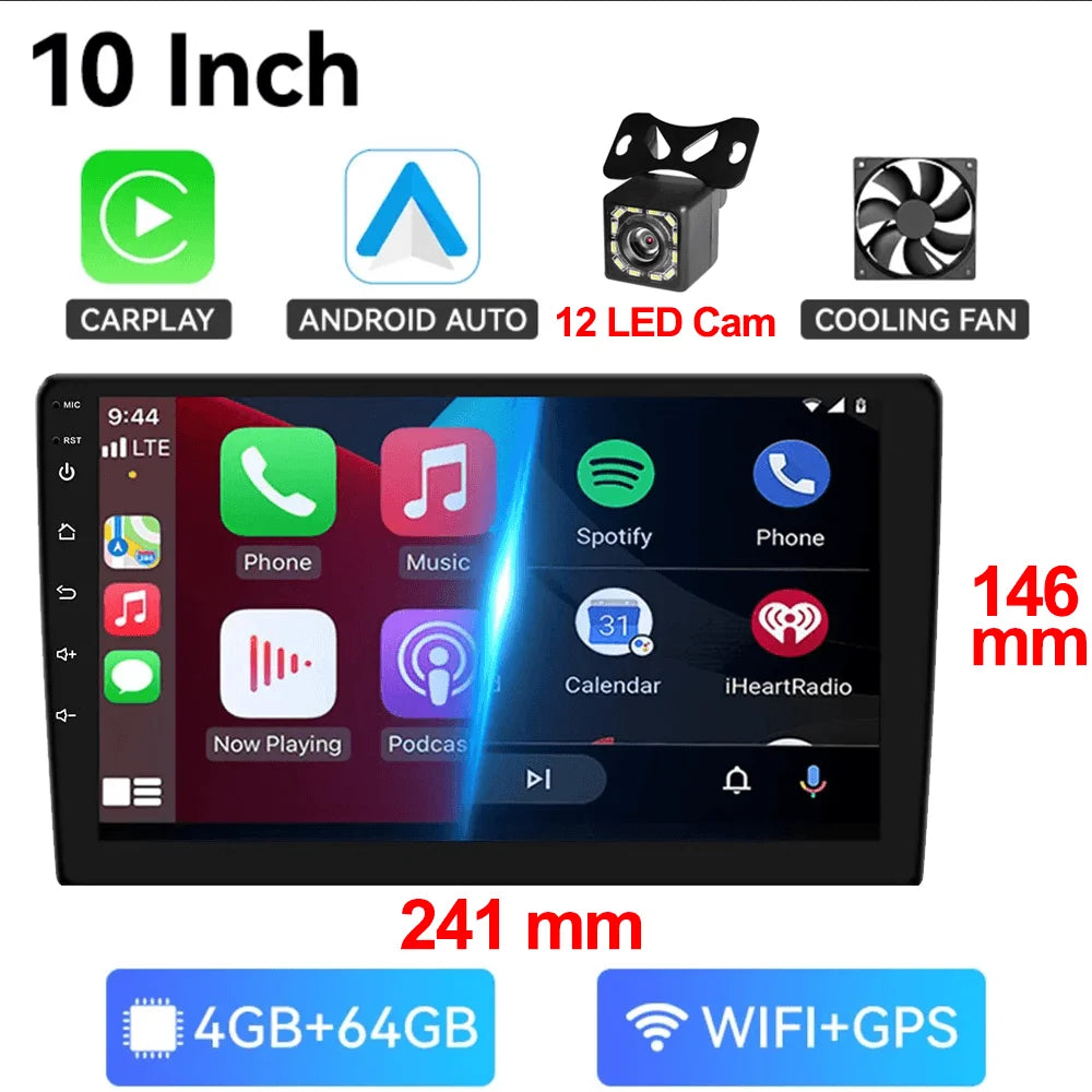 7/9/10-Inch Android 13 Car Radio - Wireless CarPlay, Bluetooth, 64GB Multimedia Stereo