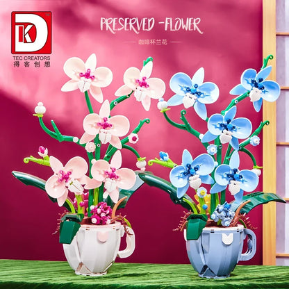 MOC Building Blocks Orchid Flower Bouquet – DIY Bonsai Plant Model for Home Decor & Kids Gift