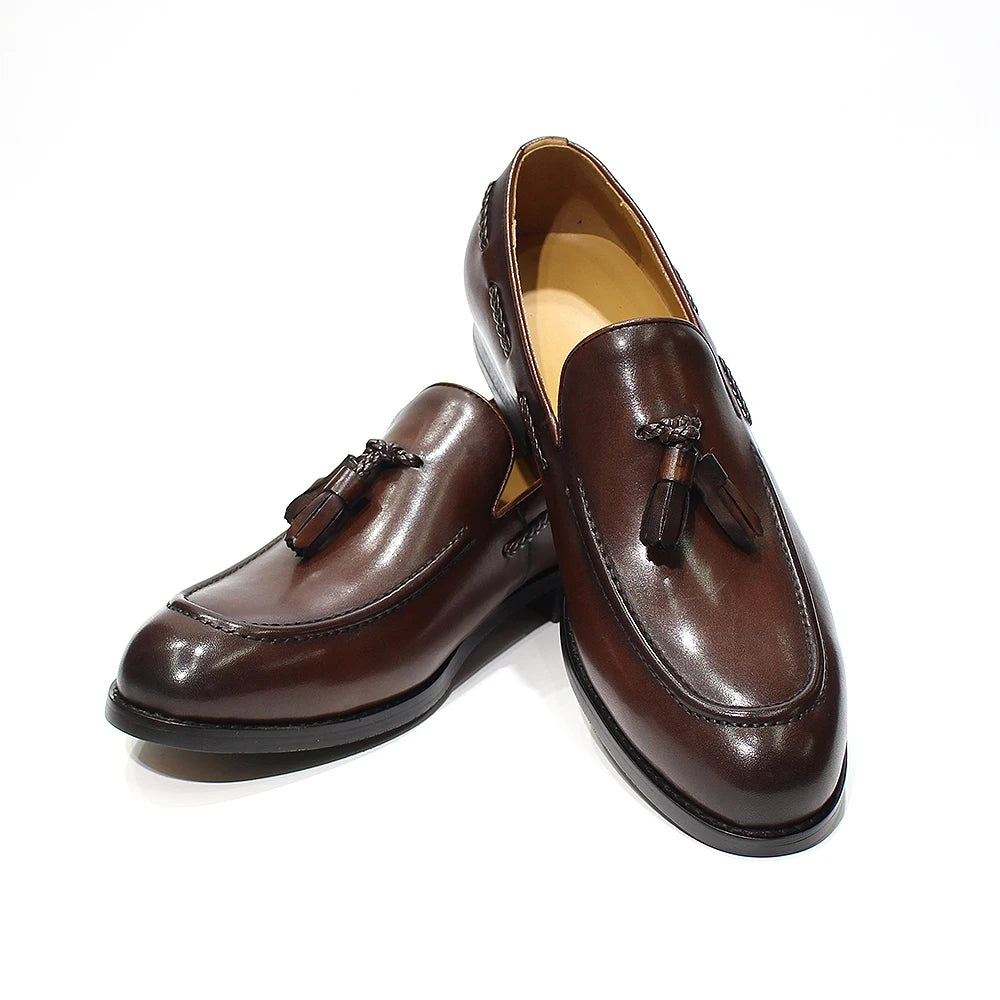 Men’s Italian Style Leather Loafers - Tassel Slip-On Wedding, Party & Office Dress Shoes