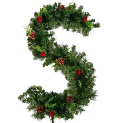 Christmas Garland Wreath with Pinecones & Red Berries – Artificial LED Rattan Decor for Tree, Stairs & Door