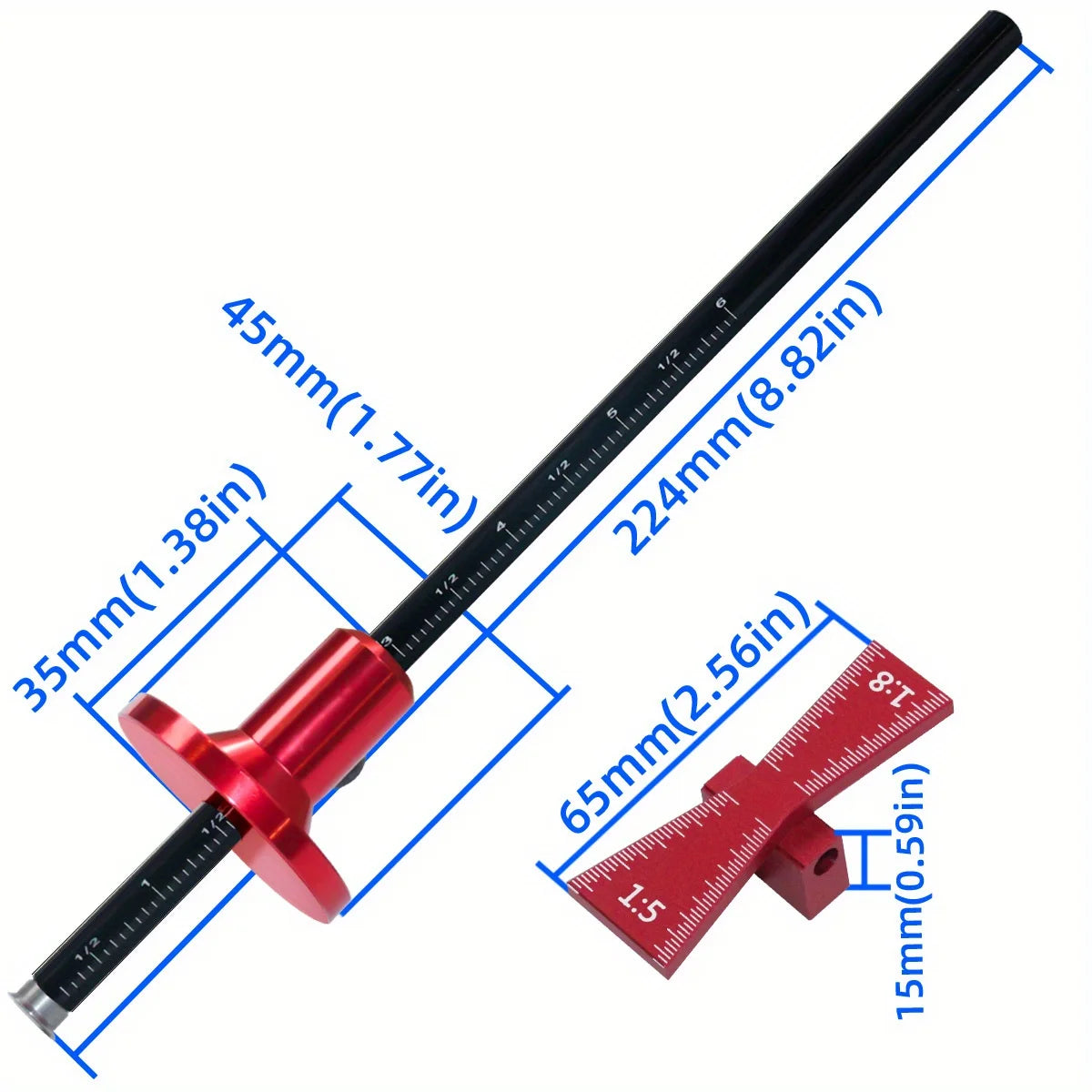Bearing Wheel Cutter & Marking Gauge – Aluminum Dovetail Jig 1:5 1:8, Inch/MM Ruler for Soft Wood Scribing