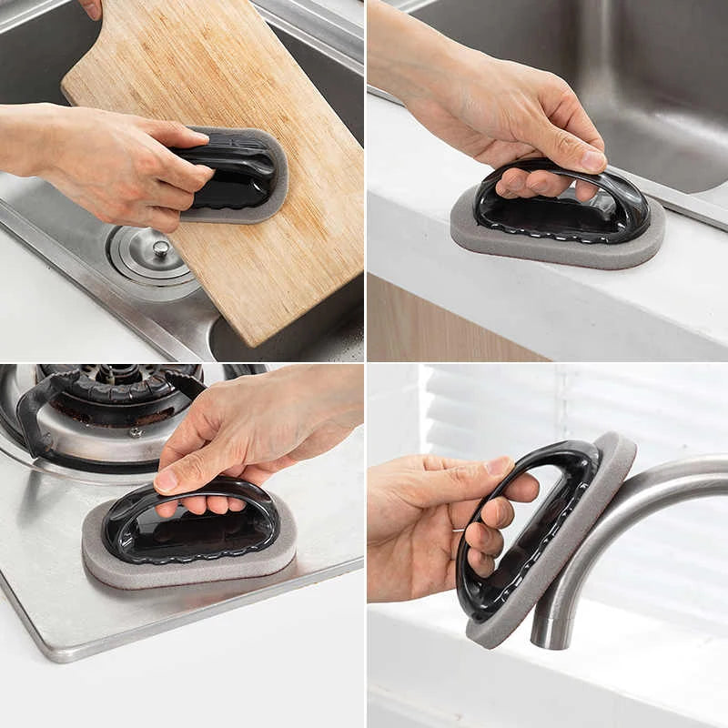 Magic Emery Sponge Cleaning Brush - Rust Removal Eraser Tool with Handle for Kitchen, Bathroom and Household Cleaning