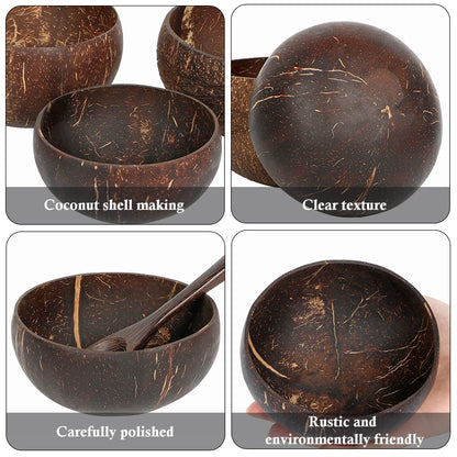 Natural Coconut Bowl and Spoon Set - Eco-Friendly Wooden Tableware for Kitchen and Dining